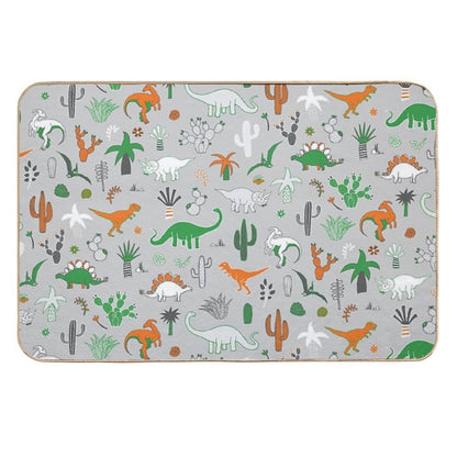 Dinosaur Desert - Green And Orange on Grey - Fun Pattern by Cecca Designs  Eco-Friendly Bath Mat