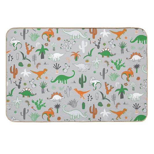 Dinosaur Desert - Green And Orange on Grey - Fun Pattern by Cecca Designs  Eco-Friendly Bath Mat
