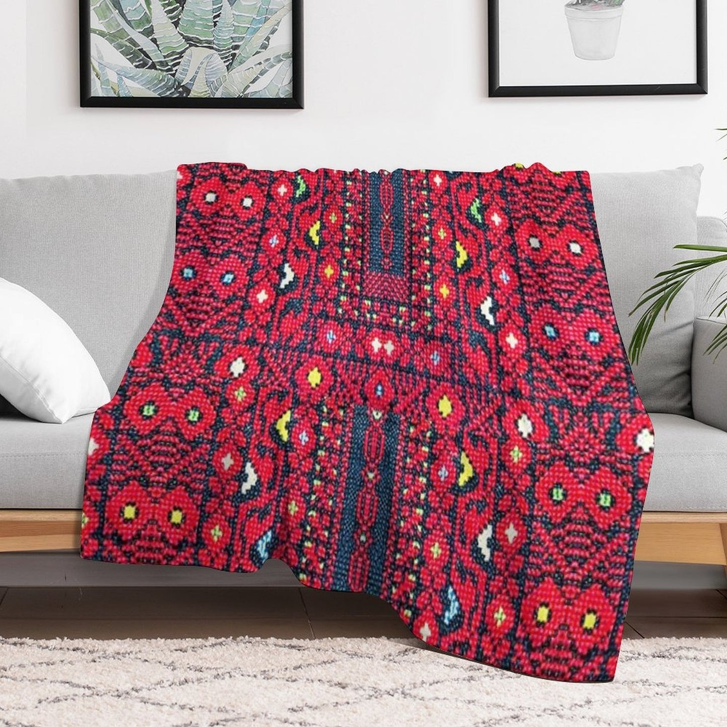 Red And Colors Palestinian Embroidery Easy Care Throw Blanket