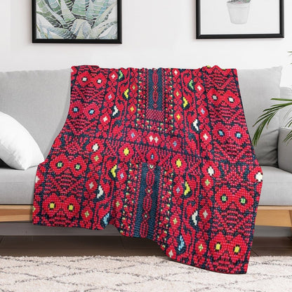 Red And Colors Palestinian Embroidery Easy Care Throw Blanket