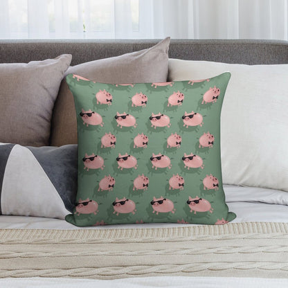 Pigs on Green Soft Hidden Zipper Throw Pillow