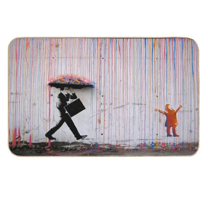 Banksy Umbrella Rainbow Happy Girl  Anti-Trip Bath Mat