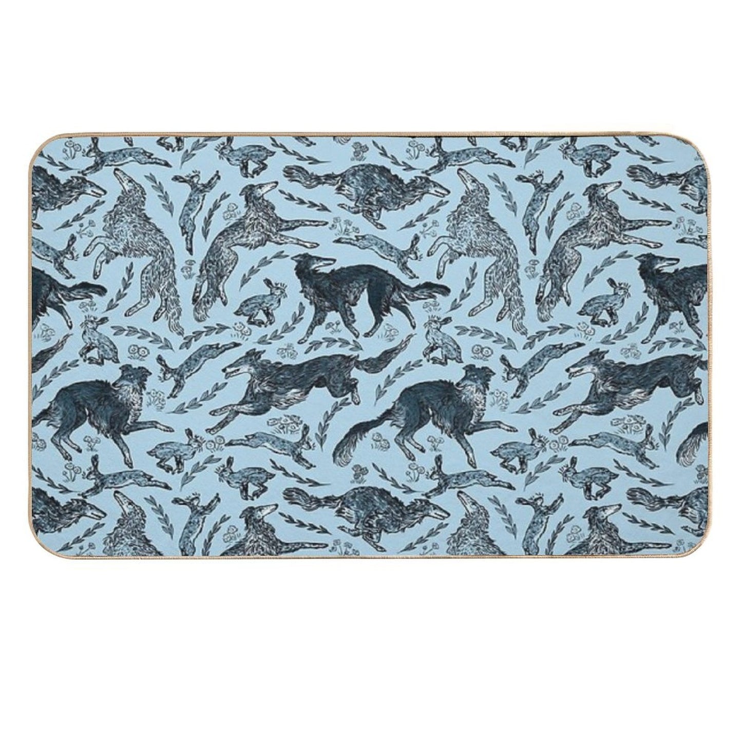 Hounds And Hares - Shaded Blue Dogs on Pale Blue Field  Eco-Friendly Bath Mat