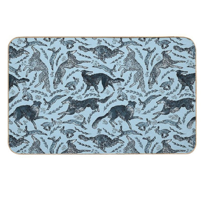 Hounds And Hares - Shaded Blue Dogs on Pale Blue Field  Eco-Friendly Bath Mat