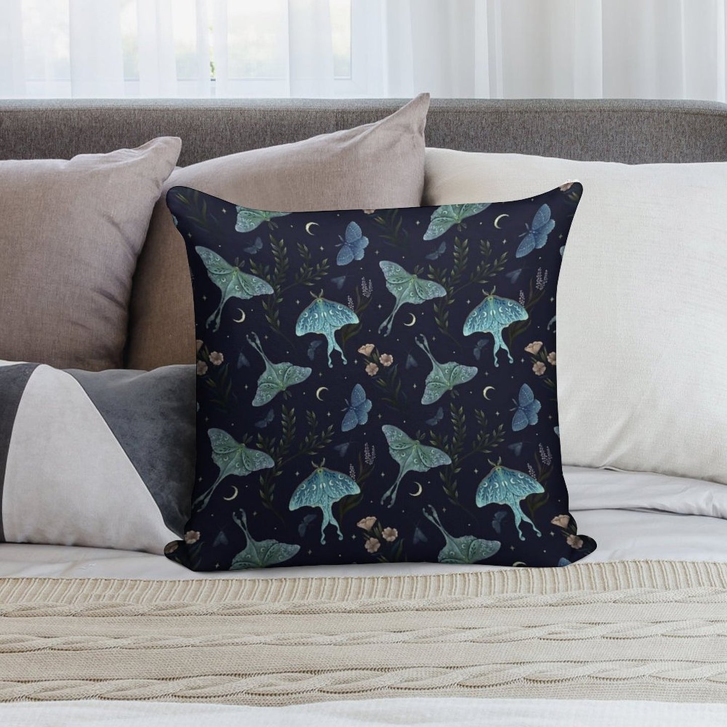 Luna Moth Pattern Soft Reinforced Edging Throw Pillow