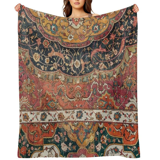 Persian Medallion Rug IX  16th Century Distressed Red Green Blue Flowery Colorful Ornate Pattern Quick-dry Throw Blanket