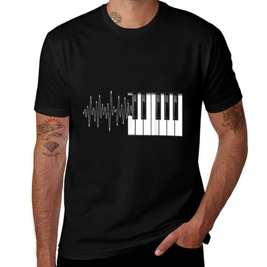 Piano Klavier Heartbeat EKG Pianist Flgel - Music - Unisex Adult - Black - Small - - Classic Fit  Vintage-inspired T-Shirt