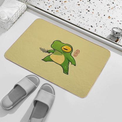 Knife Wielding Stabby Gremlin Frog Artwork Asian Style  Easy Maintenance Bath Mat