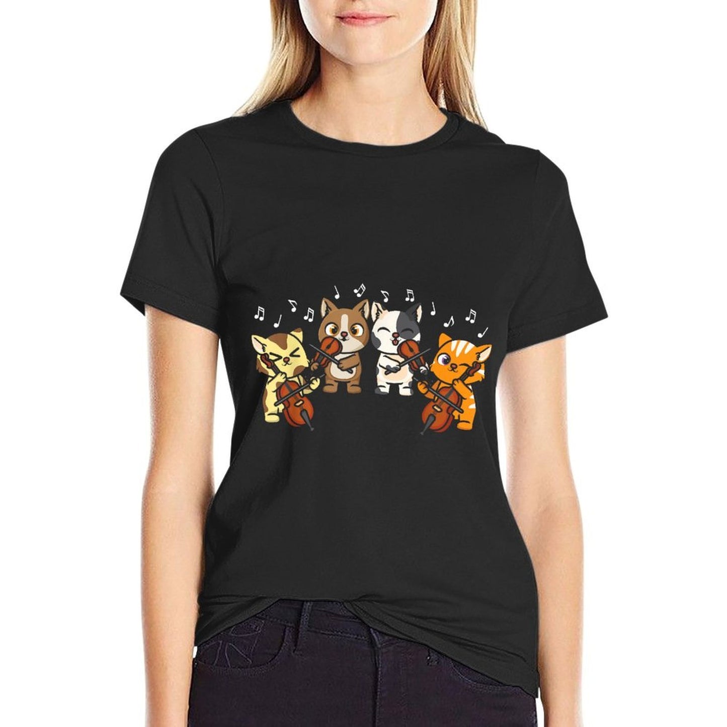 Funny Cats Playing Violin Cello Orchestra Musician Music  Moisture-wicking T-Shirt