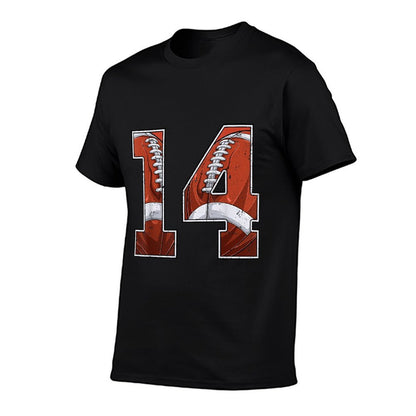 Football 14th Birthday Boy Fourteen 14 Years Old Bday Party  Ribbed Collar T-Shirt