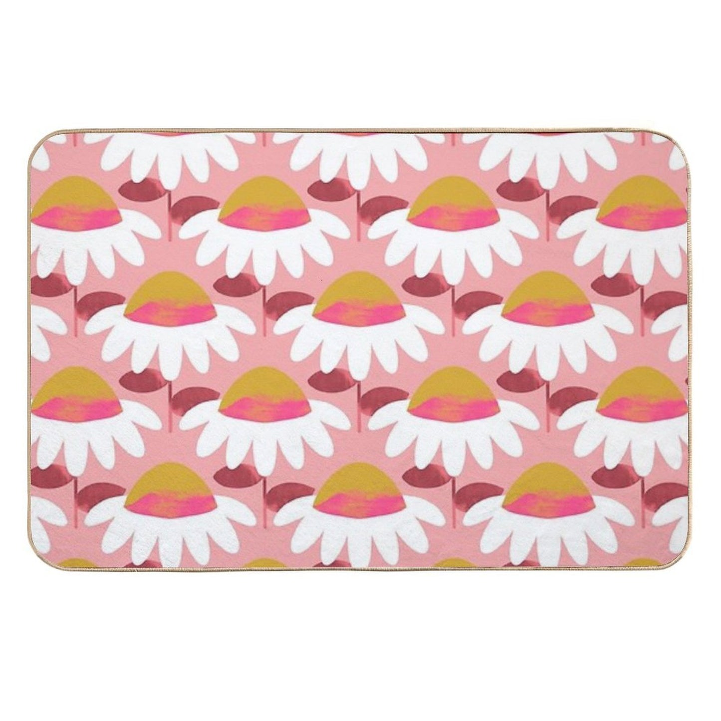 Floral Simplicity - Pink And Ochre  Stain-Proof Bath Mat