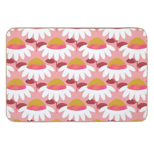 Floral Simplicity - Pink And Ochre  Stain-Proof Bath Mat