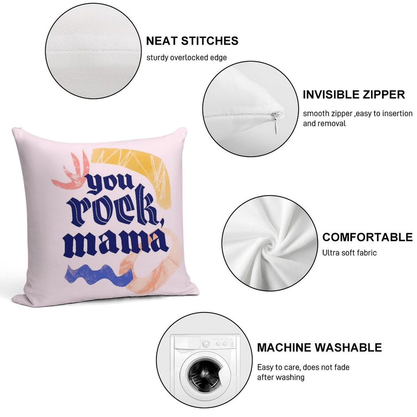 You Rock Mama Lettering Soft Bedroom Essential Throw Pillow
