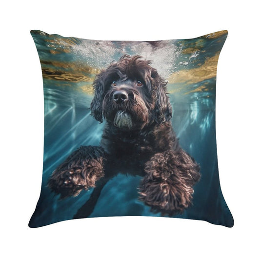Portuguese Water Dog Swimming Under Water Soft Ultra-Soft Texture Throw Pillow