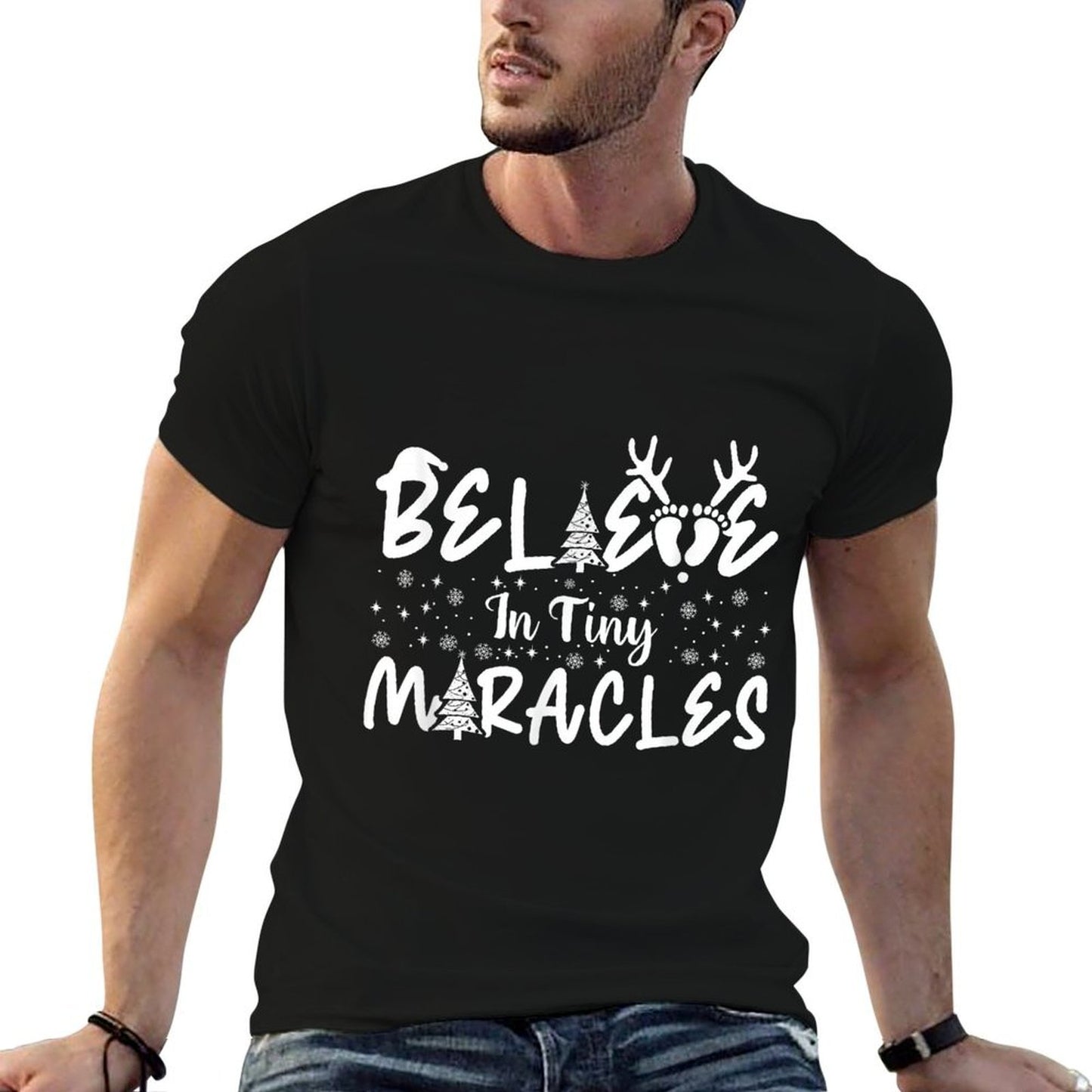 Believe In Tiny Miracles Christmas Pregnancy Xmas New Baby  Polyester Blend T-Shirt
