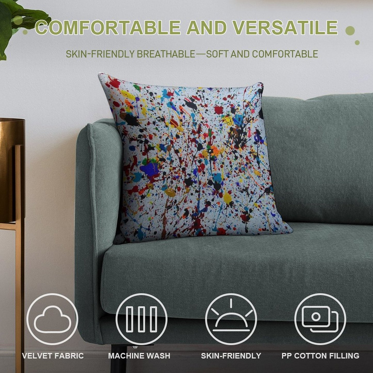 Splatter Paint Soft Easy Maintenance Throw Pillow