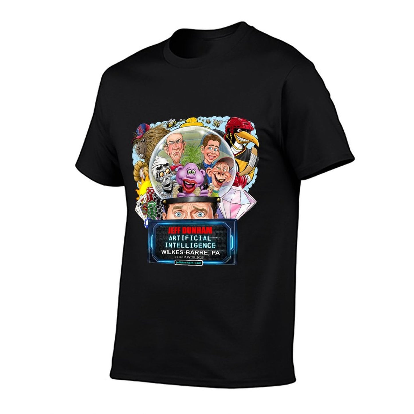 Jeff Dunham Unisex-Adults Black Cartoon Modern Graphic Crew Neck - Small - Wilkes-Barre, PA  High-quality Stitching T-Shirt