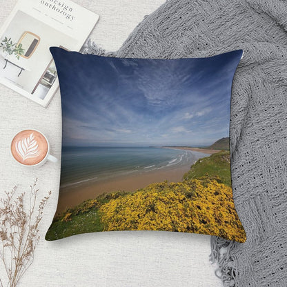 Rhossili Bay in The Gower Peninsular Wales UK Soft High-Density Material Throw Pillow