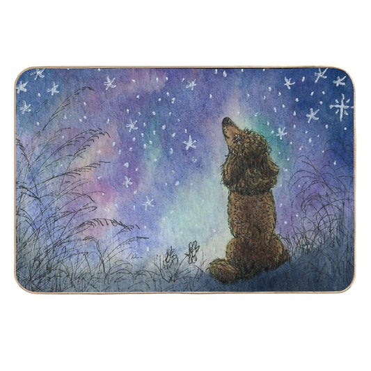 Poodle Dog Gazing at Starry Night Sky, Looking for Inspiration  Multi-Purpose Bath Mat