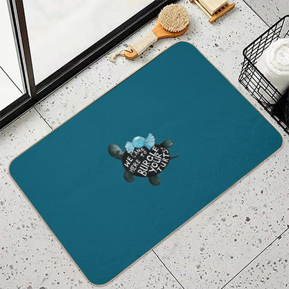 Black Turtle Burgles in Teal Durable Bath Mat