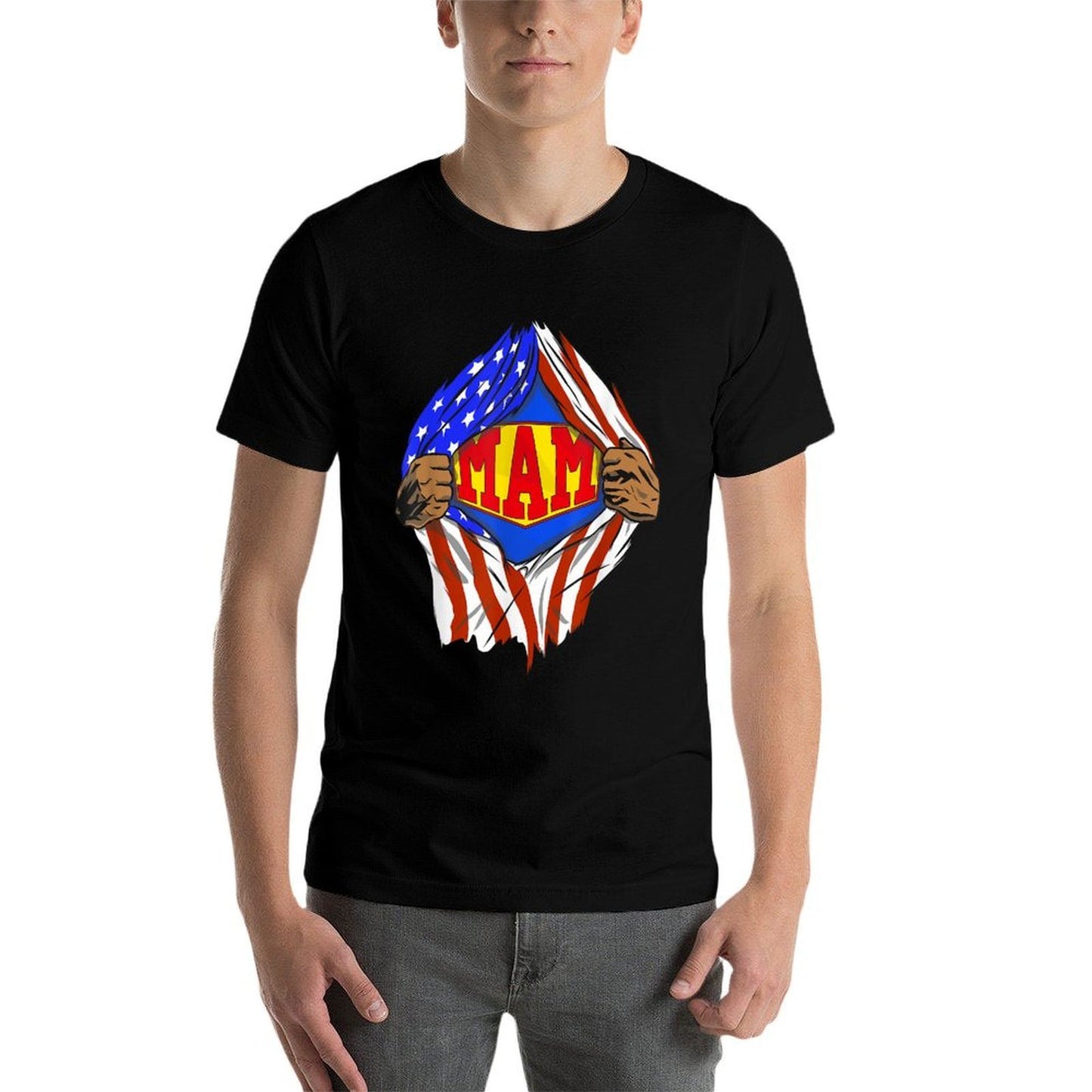 Funny Super Mam Hero Family  Heathered Texture T-Shirt