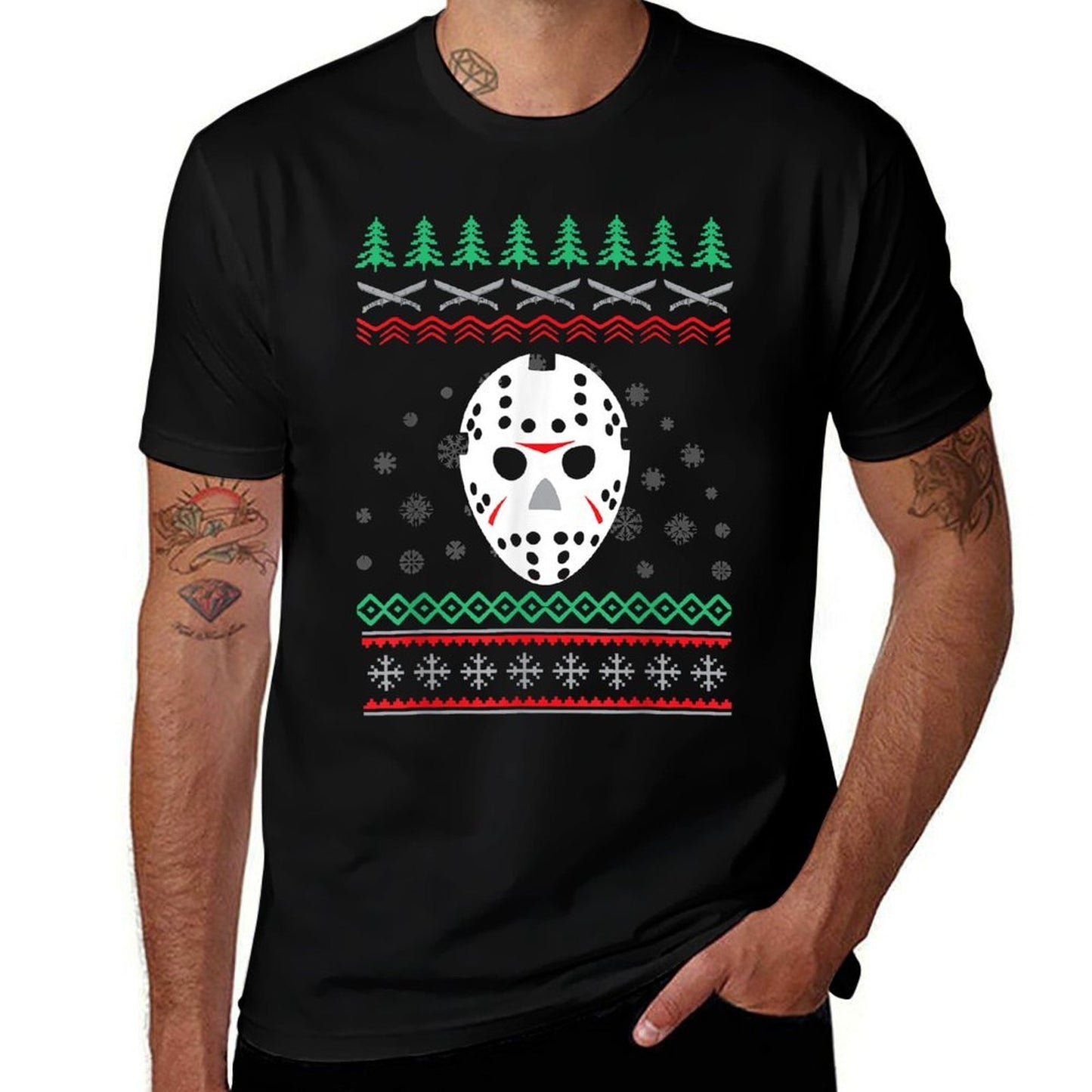 Jason Hockey Mask Ugly Christmas Holiday Festive  Easy-care T-Shirt