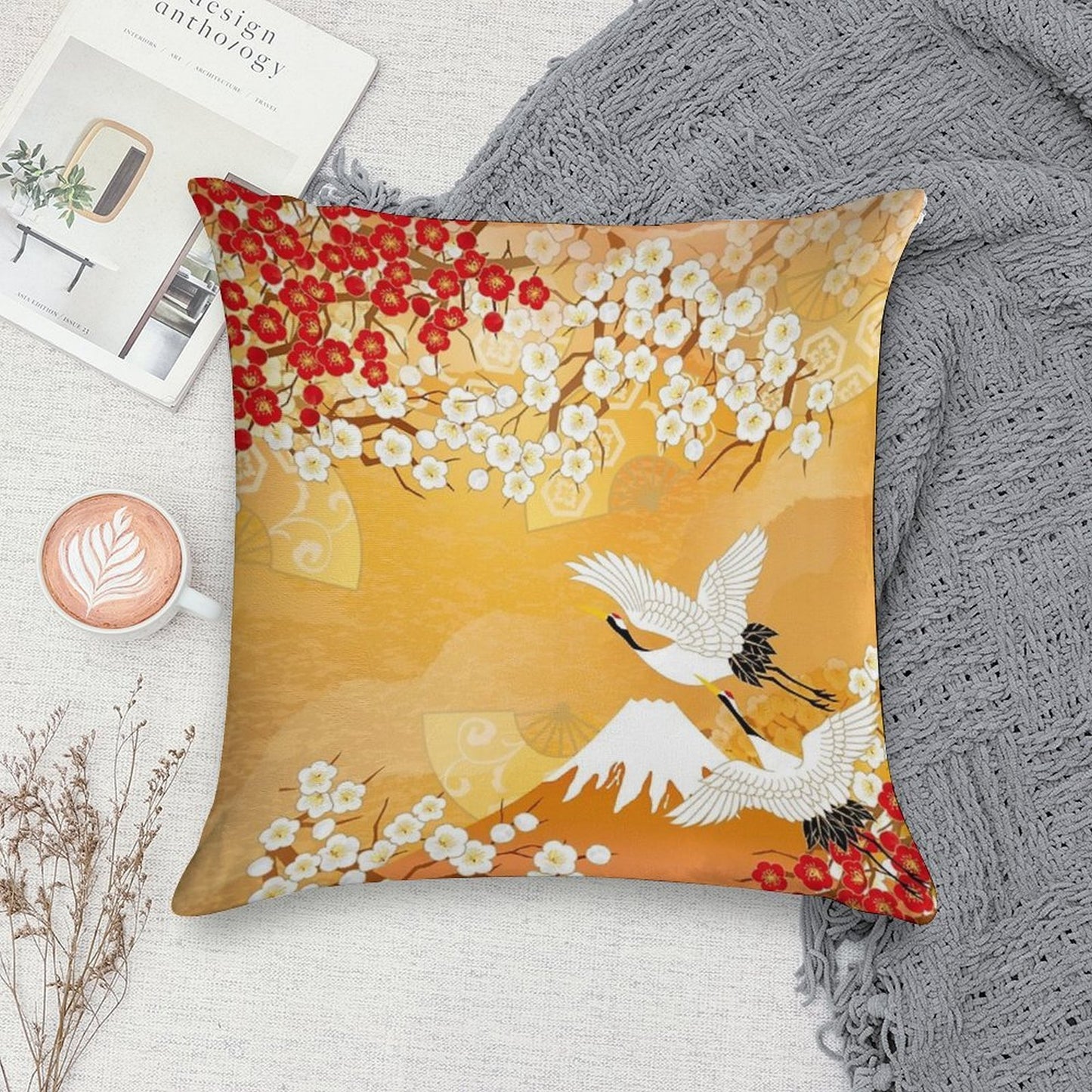 Beautiful Kimono of Japan Soft Easy Maintenance Throw Pillow