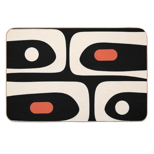 Mid Century Modern Piquet Abstract Pattern Black, Orange, And Almond Cream  High-Traffic Bath Mat