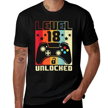 Level 18 Unlocked Funny Video Gamer 18th Birthday Gift  Rolled Sleeves T-Shirt