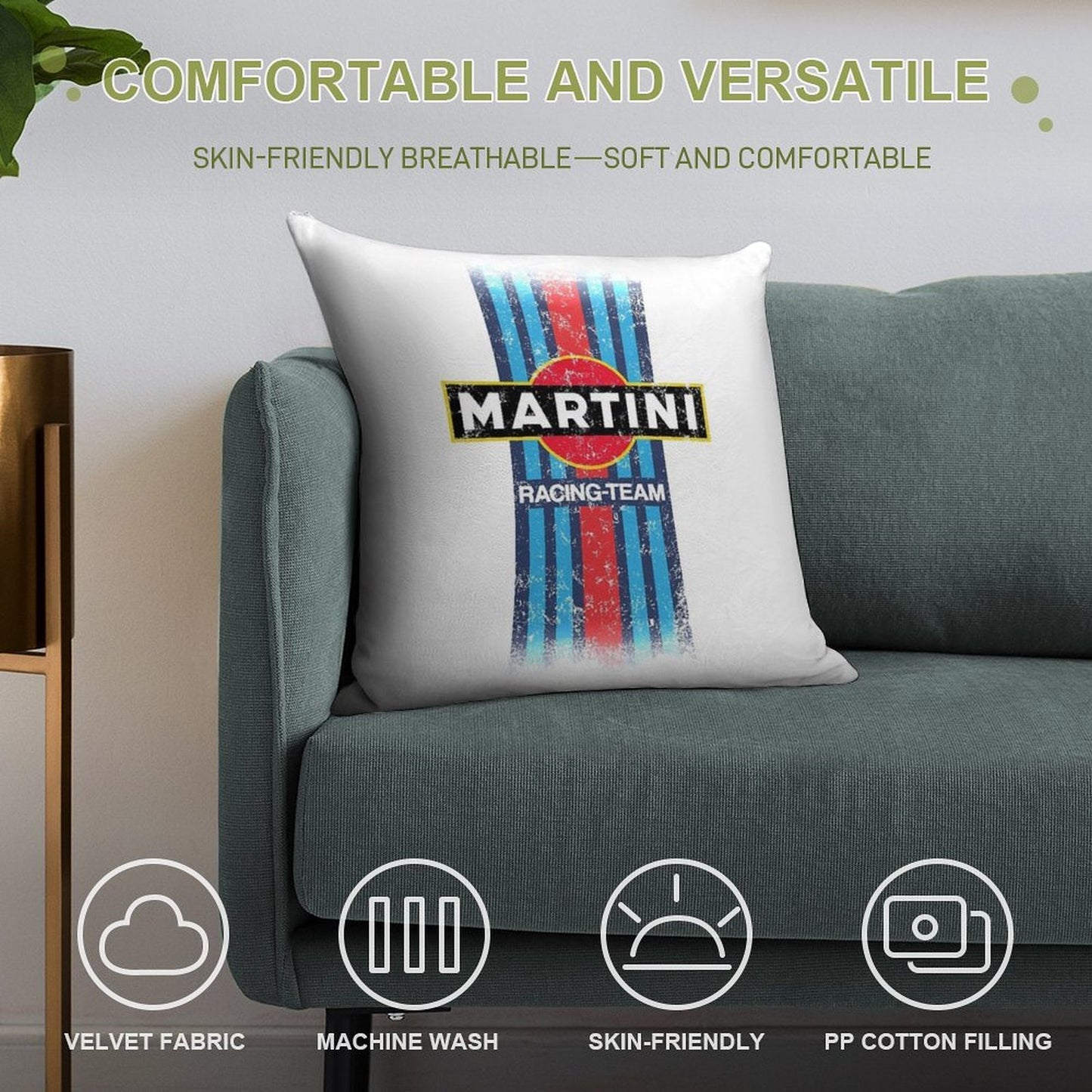Martini Racing Retro Soft Reinforced Edging Throw Pillow
