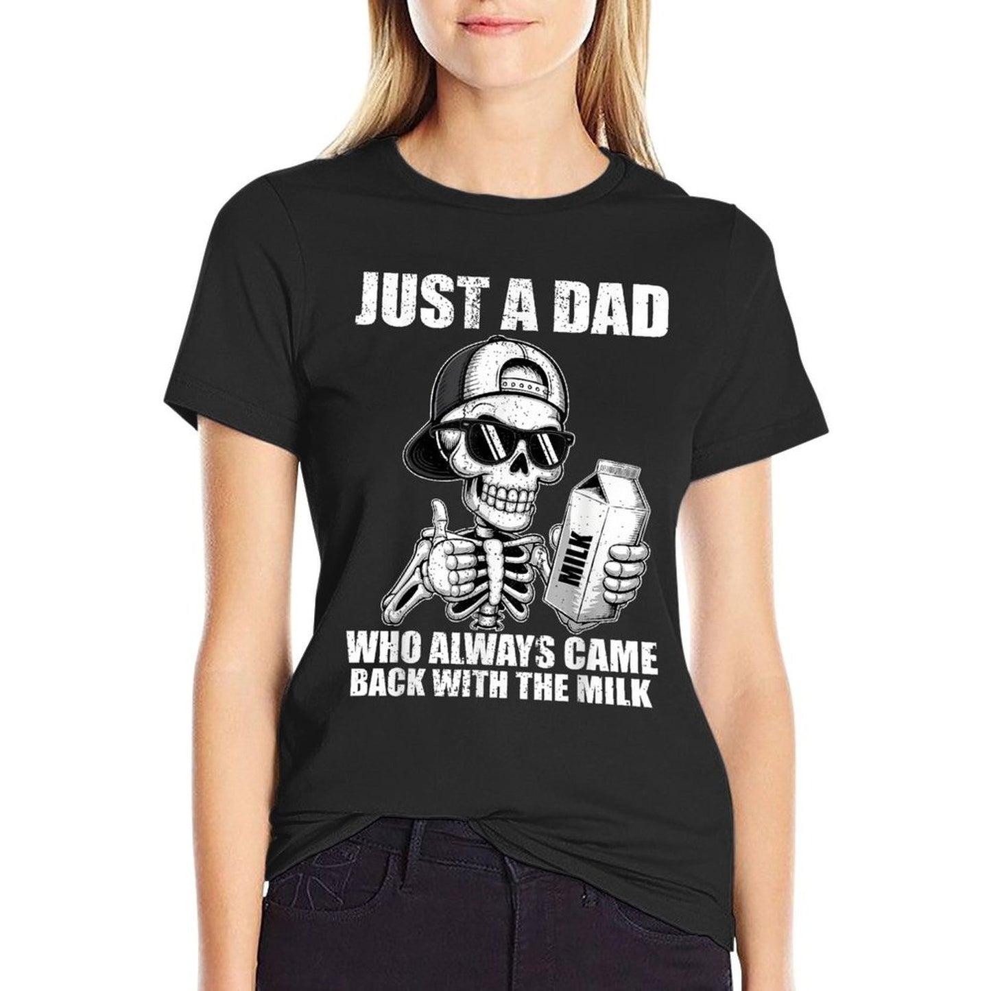 Just A Dad Who Always Came Back With The Milk Fathers Day  Ribbed Collar T-Shirt