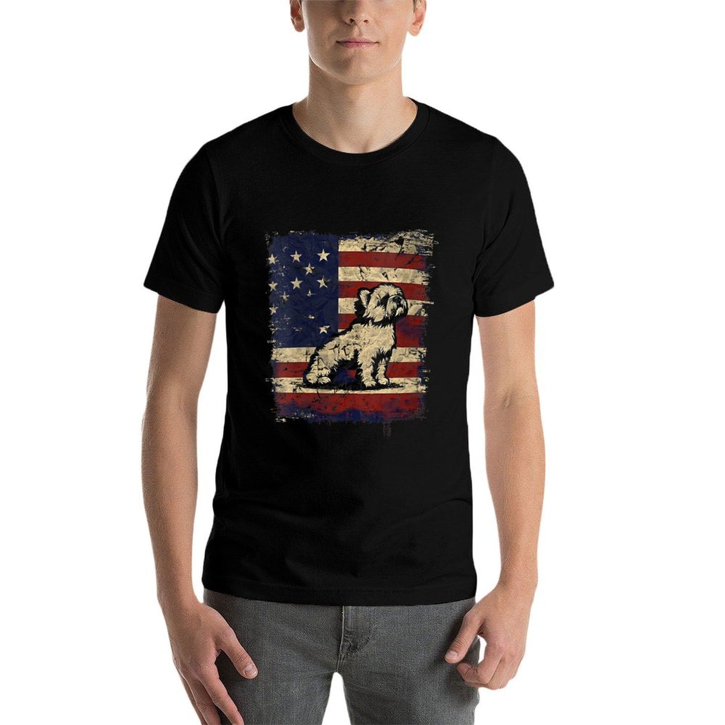 Womens Patriotic Shih Tzu Dog Lovers Cool American 4th of July  Moisture-wicking T-Shirt
