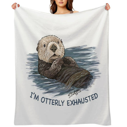 Sea Otter Sketch I'm Otterly Exhausted Durable Throw Blanket