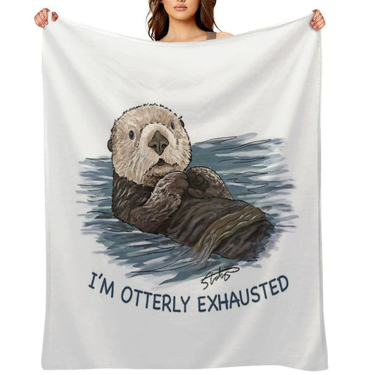 Sea Otter Sketch I'm Otterly Exhausted Durable Throw Blanket