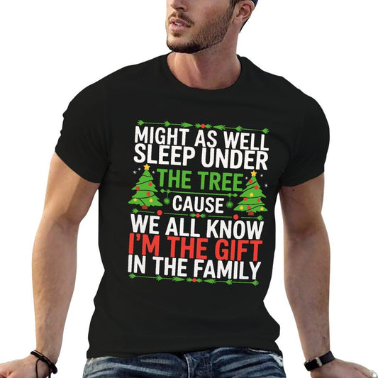 Might As Well Sleep Under The Tree Christmas Pajamas  Rolled Sleeves T-Shirt