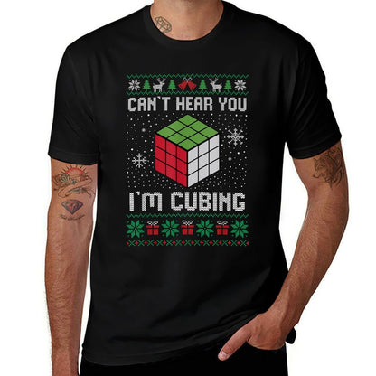 Cant Hear You Im Cubing Funny Speed Cube Ugly Christmas  Oversized Silhouette T-Shirt