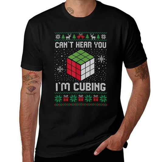 Cant Hear You Im Cubing Funny Speed Cube Ugly Christmas  Oversized Silhouette T-Shirt