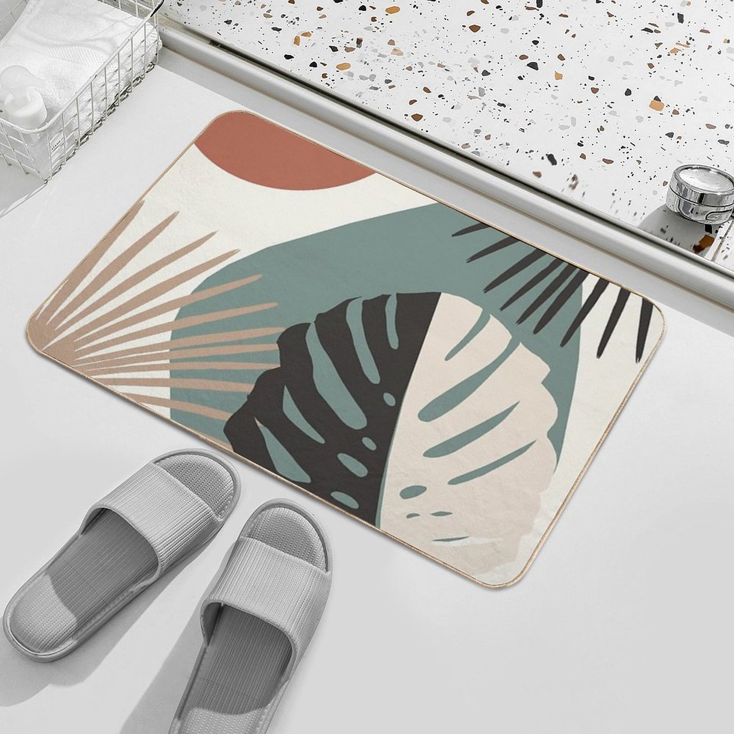 Minimal Yin Yang Monstera Fan Palm Finesse #1 #tropical #decor #art  Eco-Friendly Bath Mat