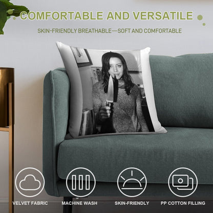 Aubrey Plaza Holding Knife Soft Fade-Resistant Throw Pillow