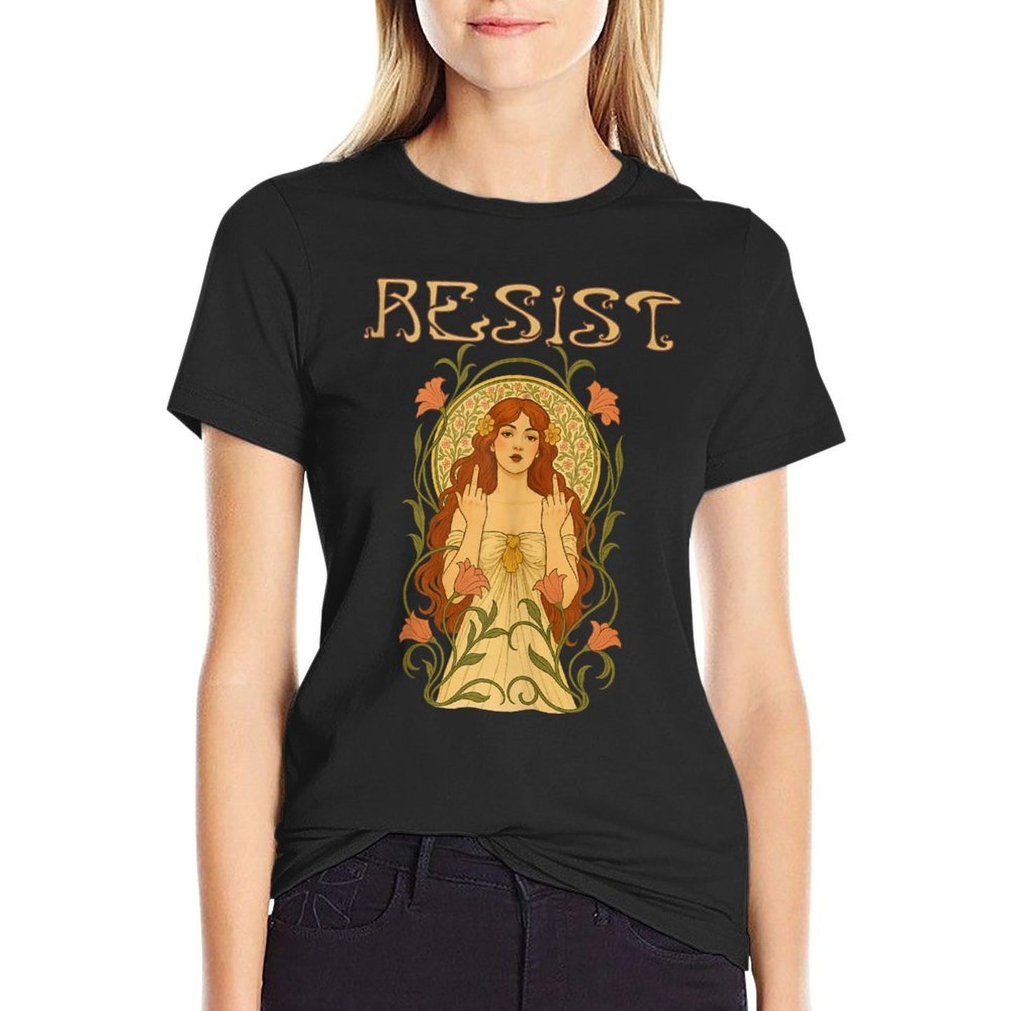 Resist Art Nouveau Mucha Anti Trump Women Feminist  Graphic-printed T-Shirt