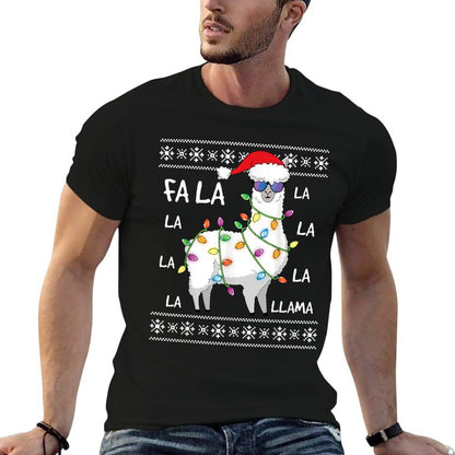 Fa La La Llama Christmas Tree Funny Ugly Christmas Sweater  Ribbed Collar T-Shirt