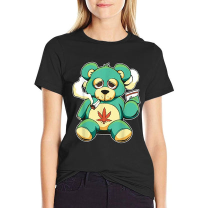 Funny Teddy Bear Pot Leaf 420 Marijuana Weed Cannabis Smokin  Eco-friendly Material T-Shirt