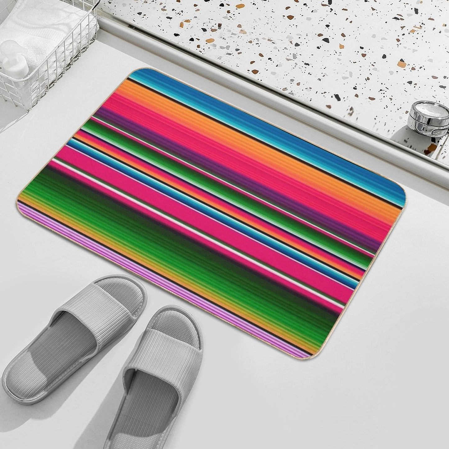 Mexican Blanket Striped Fiesta Serape  Stain-Proof Bath Mat