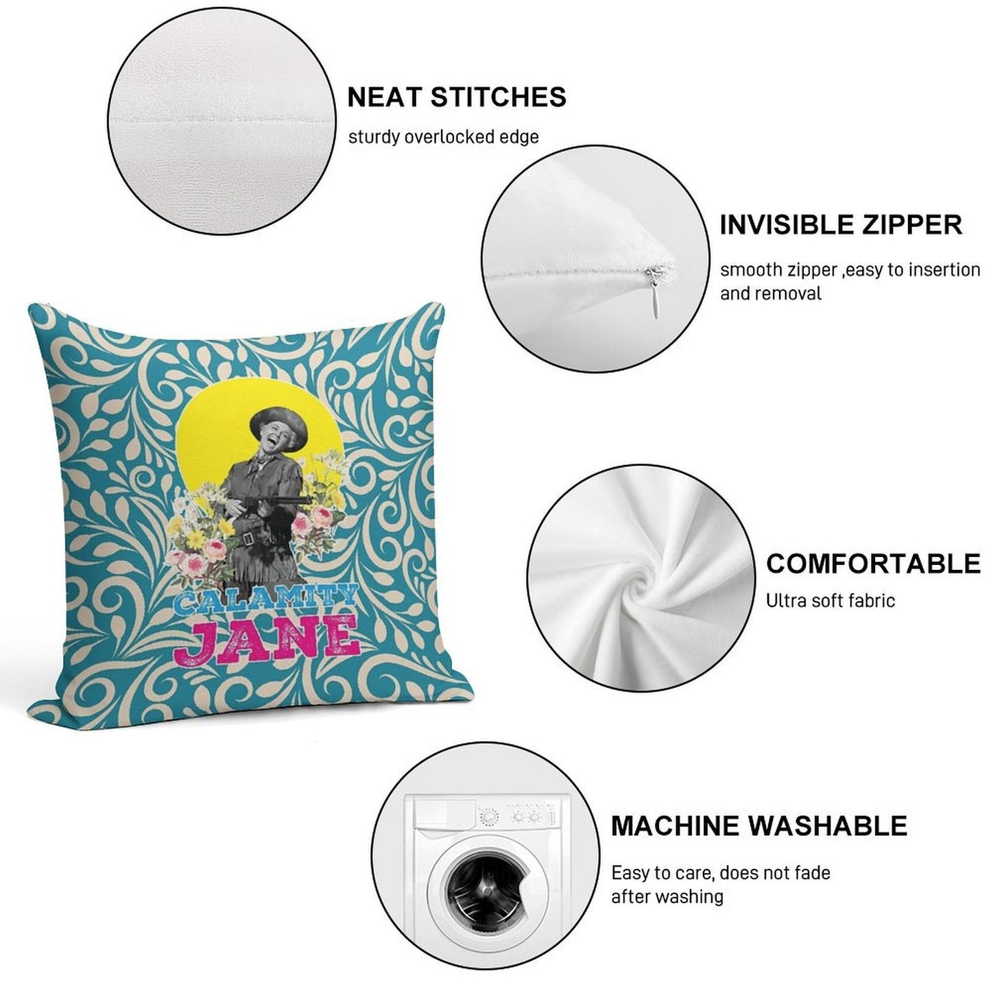 Calamity Jane, Film, 50s Soft Fade-Resistant Throw Pillow