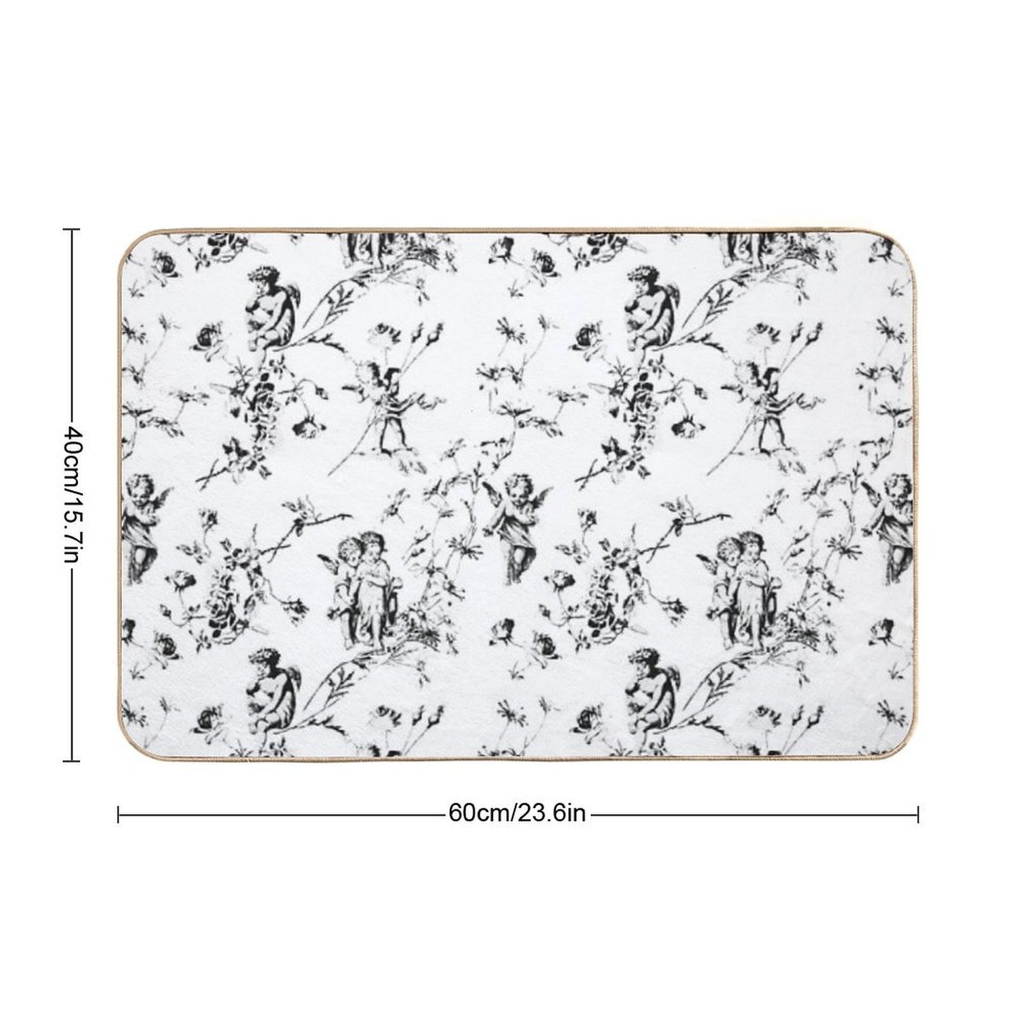 Modern Vintage Cupid Angels Black White Floral Toile  High-Traffic Bath Mat