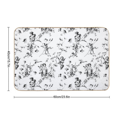 Modern Vintage Cupid Angels Black White Floral Toile  High-Traffic Bath Mat
