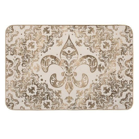 Fleur-de-lis Ornament - Pastel Gold  Slip-Resistant Bath Mat