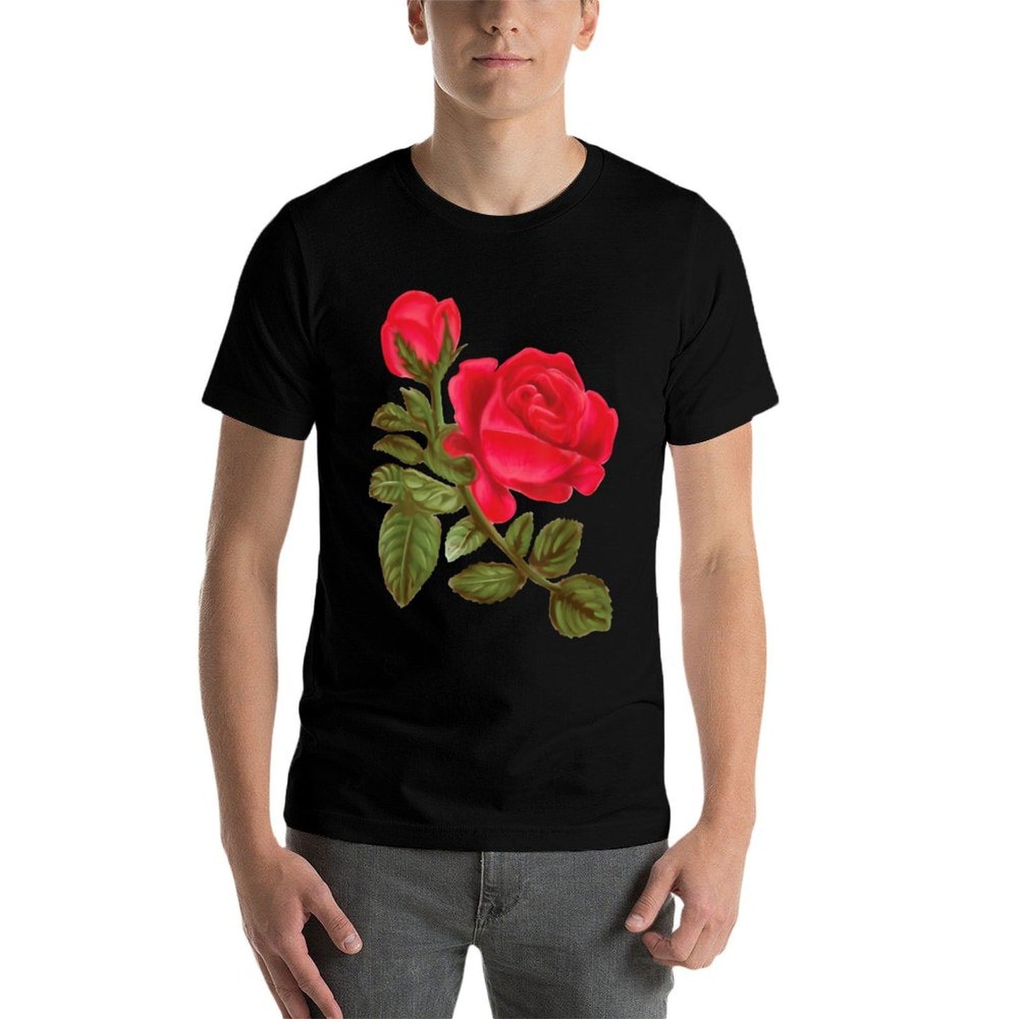 Watercolor Rose Flower Nature  Fade-proof Color T-Shirt