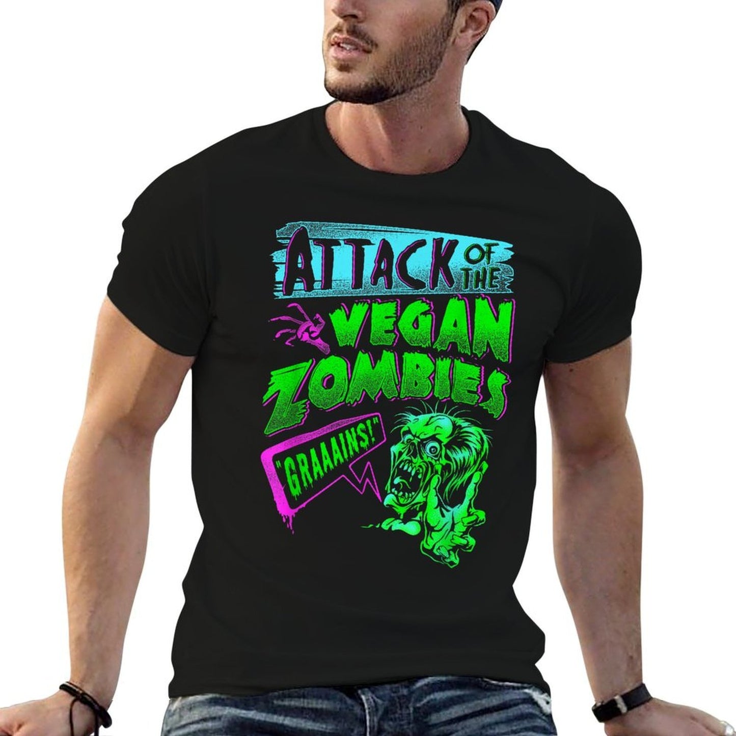 Attack of The Vegan Zombies Vegetarian Halloween  Rolled Sleeves T-Shirt