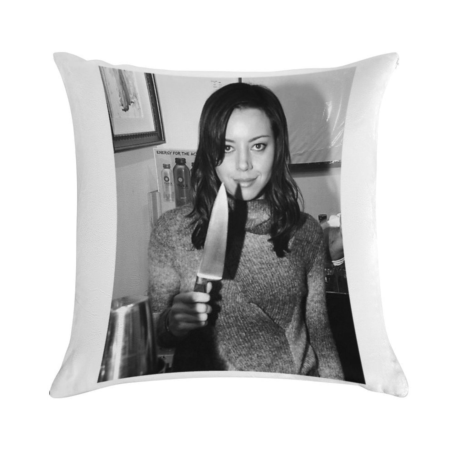 Aubrey Plaza Holding Knife Soft Fade-Resistant Throw Pillow